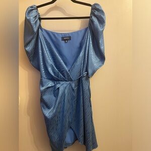 Blue wrap dress. Worn once. It’s very flattering and forgiving